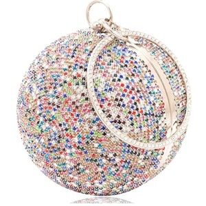 NEW Round Ball Clutch Handbag Rhinestone Tassles Ring Handle Purse Evening Bag